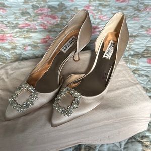 New in box Badgley Mischka nude satin pumps